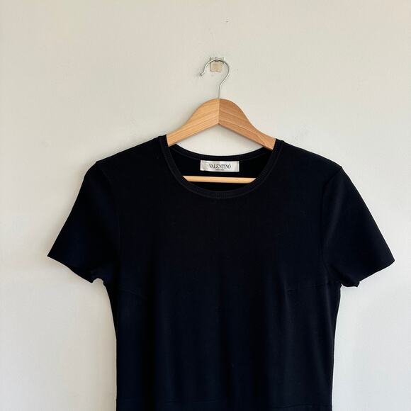 Valentino Flared Stretch Lace Trim Short Sleeve Dress Black 8 - Picture 4 of 8